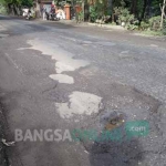 Salah satu kondisi jalan nasional yang berlubang di Jl Basuki Rahmat Kabupaten Jombang. foto: RONY S/ BANGSAONLINE