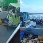 Kondisi Truk Hino dan Pikap Daihatsu saat terjadi Kecelakaan di Jembatan Suramadu.