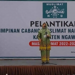 Ketua Muslimat Nu Ngawi terpilih, Hj. Rozinatul Malihah Ali sambutannya dalam pelantikan Muslimat NU Ngawi, Minggu (5/12/2022)