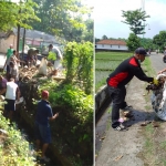 Warga Dusun Sumberpandan bersama aktivis lingkungan saat melakukan bersih-bersih sampah di saluran irigasi.