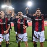 Pemain Bologna berselebrasi usai mengalahkan Lazio di pekan ke-11 Serie A 2023/2024. 