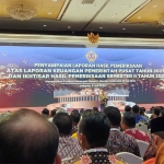 Presiden Jokowi saat memberi sambutan dalam penyampaian LHP LKPP 2023 di Jakarta.