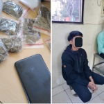 Barang bukti ganja seberat 100 gram dan dua pemuda yang diamankan oleh Satlantas Polrestabes Surabaya.