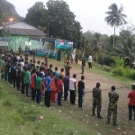 Para peserta mengikuti upacara pembukaan Diklatsar Banser.