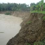 LONGSOR. Beginilah kondisi longsor di Sungai Kaligandong yang membuat tanah warga hilang. foto : eky nur hady/bangsaonline
