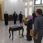 Suasana Pelantikan dan Pengambilan Sumpah Pejabat Pengawas dan Kepala SMP Negeri di Lingkup Pemkab Jombang.