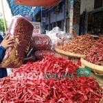 Cabai impor yang dijual di salah satu lapak pedagang di pasar Legi kota Blitar. foto: AKINA/ BANGSAONLINE