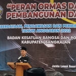 Bupati Bangkalan R. Abdul Latif Imron Amin saat memberikan sambutan dalam pengukuhan Dewan Stakeholder Bangkalan di Jambu Luwuk Resort, Kota Batu, Jumat (1/7/2022).