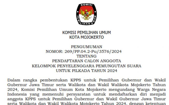 Pendaftaran Calon Anggota Kelompok Penyelenggara Pemungutan Suara untuk Pilkada Tahun 2024