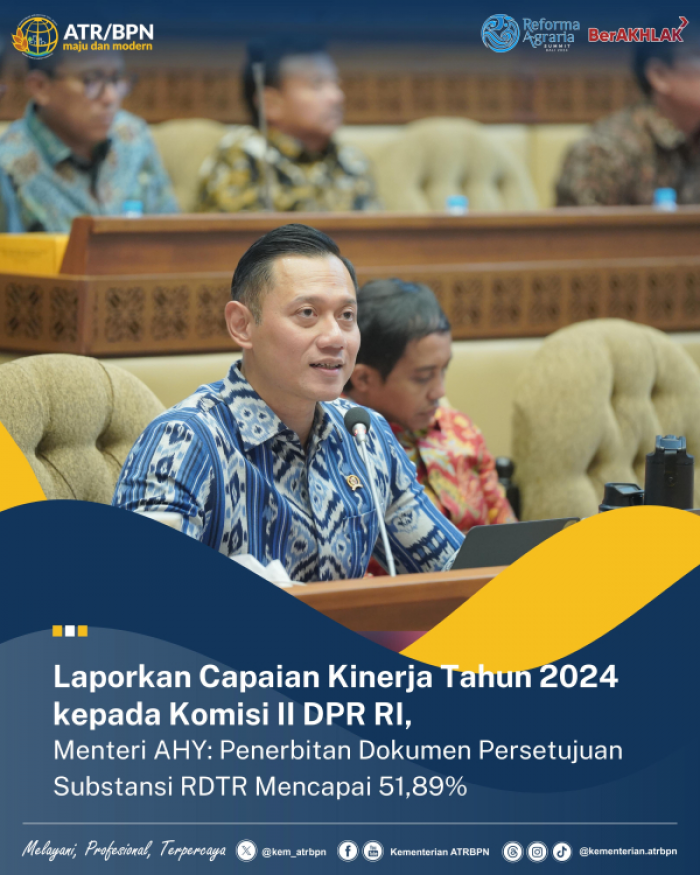 Laporkan Capaian Kinerja Tahun 2024, Menteri AHY: Penerbitan Dokumen RDTR Capai 51,89 Persen