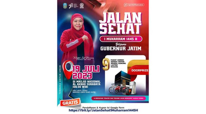 Ada Hadiah Umroh di Jalan Sehat Sambut 1 Muharram 1445 H Bersama Gubernur Khofifah, Yuk Ikutan!