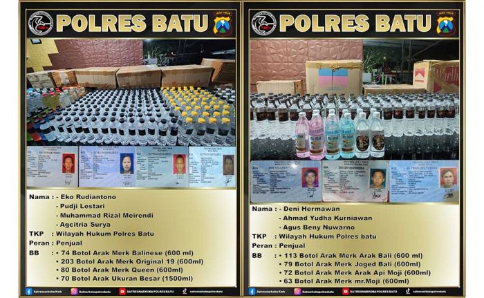 Satresnarkoba Polres Batu Tangkap 10 Pelaku Pengedar Ribuan Botol Miras Oplosan