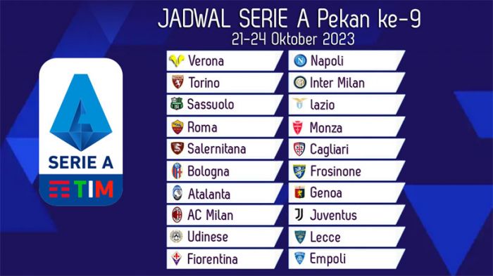 Jadwal Liga Italia 2023/2024 Pekan ke-9, 21-24 Oktober: AC Milan vs Juventus, Inter Hadapi Torino