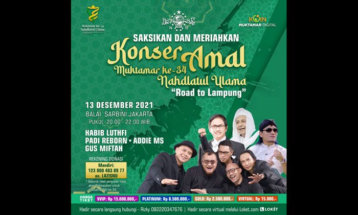 Konser Amal Koin Muktamar NU 13 Desember Didukung Musisi Tanah Air
