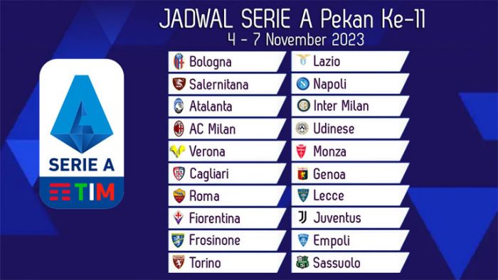 Jadwal Liga Italia 2023/2024 Pekan ke-11: Atalanta vs Inter Milan, Fiorentina vs Juventus