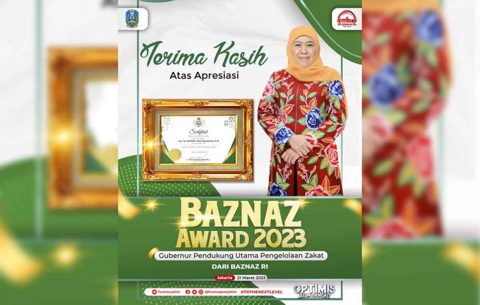 Baznas Award 2023, Khofifah Dinobatkan Sebagai Gubernur Pendukung Utama Pengelolaan Zakat