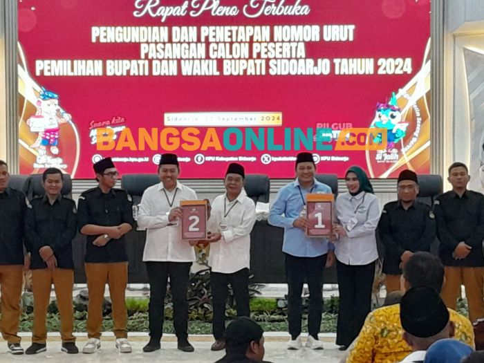 Pengundian Paslon Pilbup Sidoarjo, Subandi-Mimik dan Iin-Edy Umbar Makna Nomor yang Diperoleh