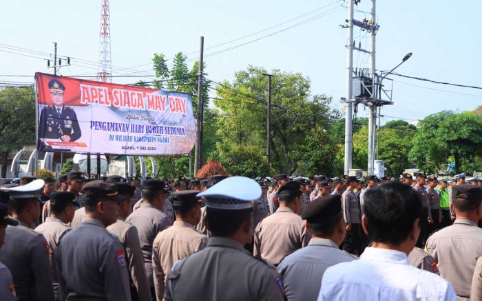 Wakapolres Ngawi Pimpin Apel Kesiapsiagaan Pengamanan Hari Buruh Sedunia