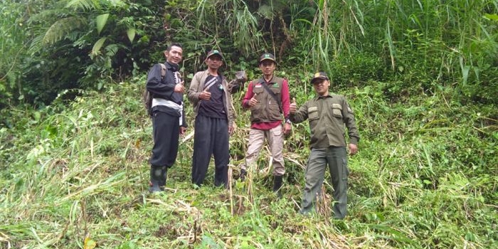 Perwakilan Perum Perhutani RPH Karangrejo BKPH Tulungagung, KPHL Sendang, PSHT Sendang, dan LMDH Argo Mulyo, saat penanaman pohon di Lereng Gunung Wilis.