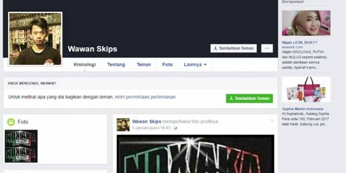 Akun Facebook milik Wawan Kuswantoro, pemuda yang bunuh diri terjun dari jembatan Ploso.