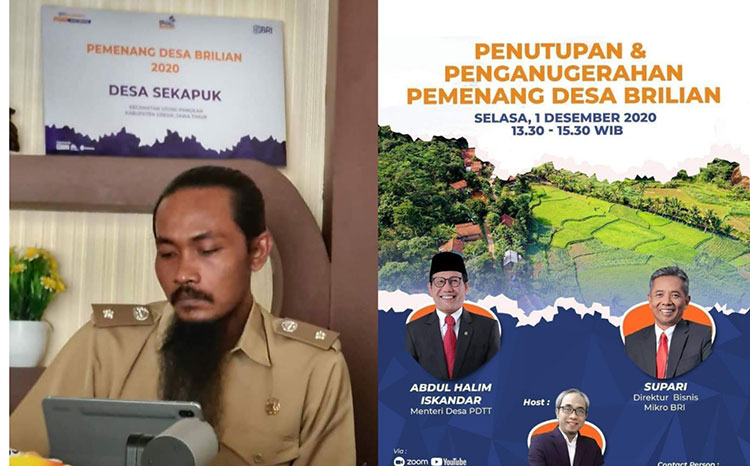 Kades Sekapuk Abdul Halim dan Menteri Desa PDTT RI Abdul Halim Iskandar ketika Penobatan Desa Sekapuk Juara 1 Desa Brilian se-Indonesia. (foto: ist)
