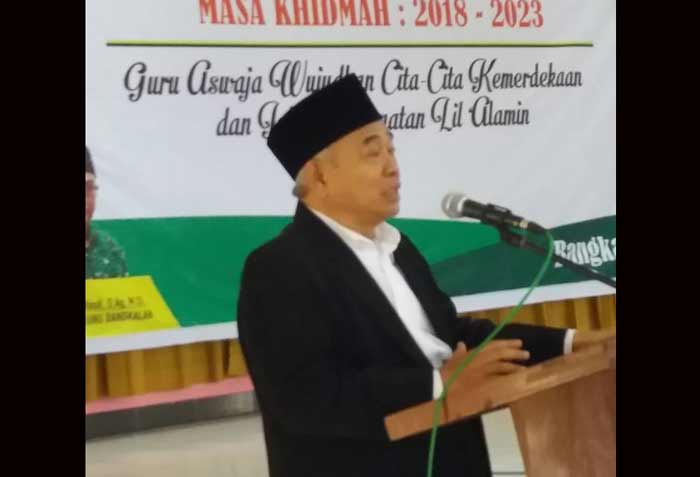 Dr KH Asep Saifuddin Chalim, MA, saat menyampaikan pidato pada Pelantikan dan Raker Pengurus Cabang (PC) Pergunu Bangkalan Madura, Rabu (28/3/2018). foto: MA/bangsaonline.com