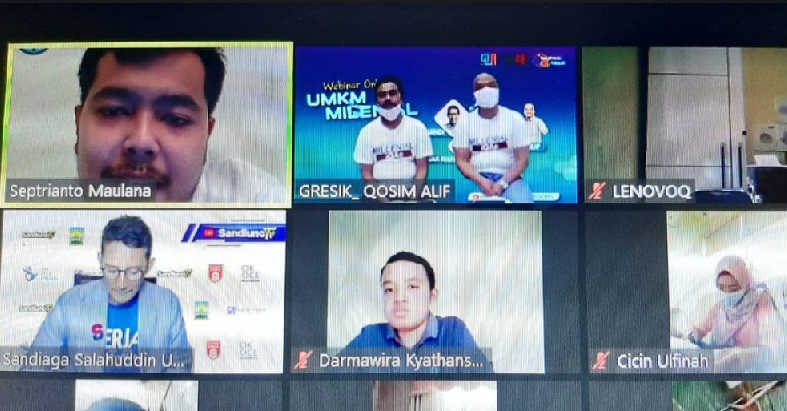 Pengusaha Sandiaga Uno saat webinar dengan Paslon Qosim-Alif soal UMKM. foto: ist.