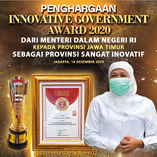 Gubernur Khofifah Raih Innovative Governement Award 2020 Kategori Provinsi Terinovatif