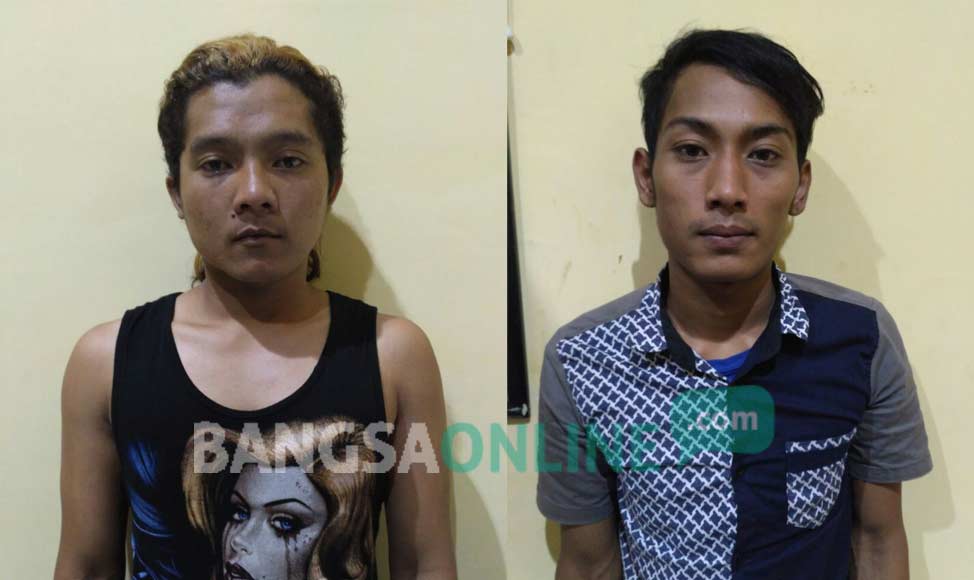 Kedua pengedar sabu yang ditangkap polisi. foto: ROMZA/ BANGSAONLINE