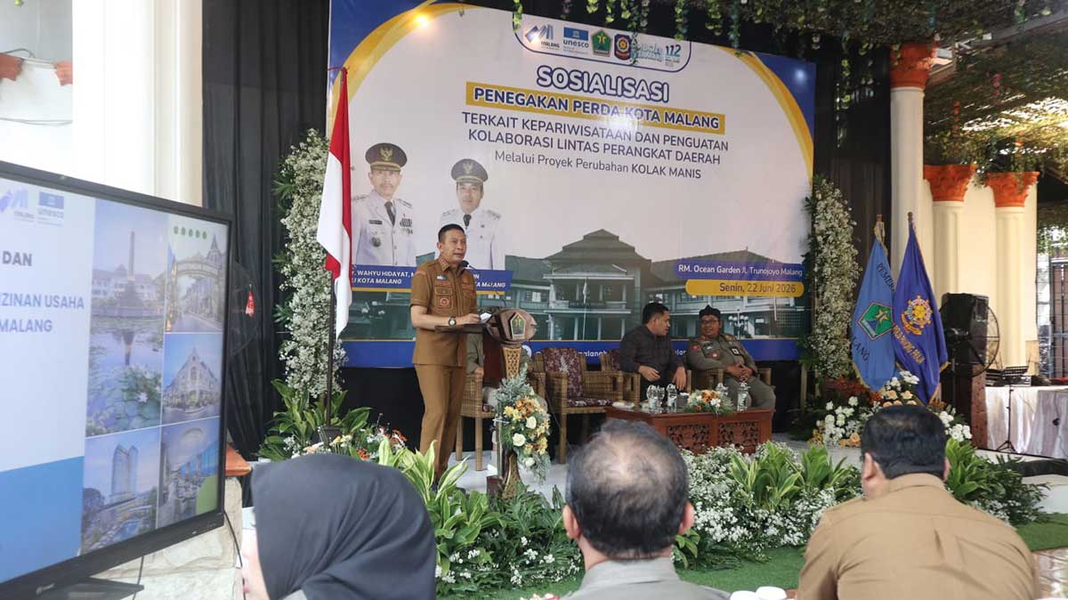 Sosialisasi penegakan perda kepariwisataan dan proyek perubahan Kolak Manis atau akronim dari Kolaborasi Lintas Perangkat Daerah dalam Pembinaan, Pengawasan, dan Yustisi yang digelar Satpol PP Kota Malang.