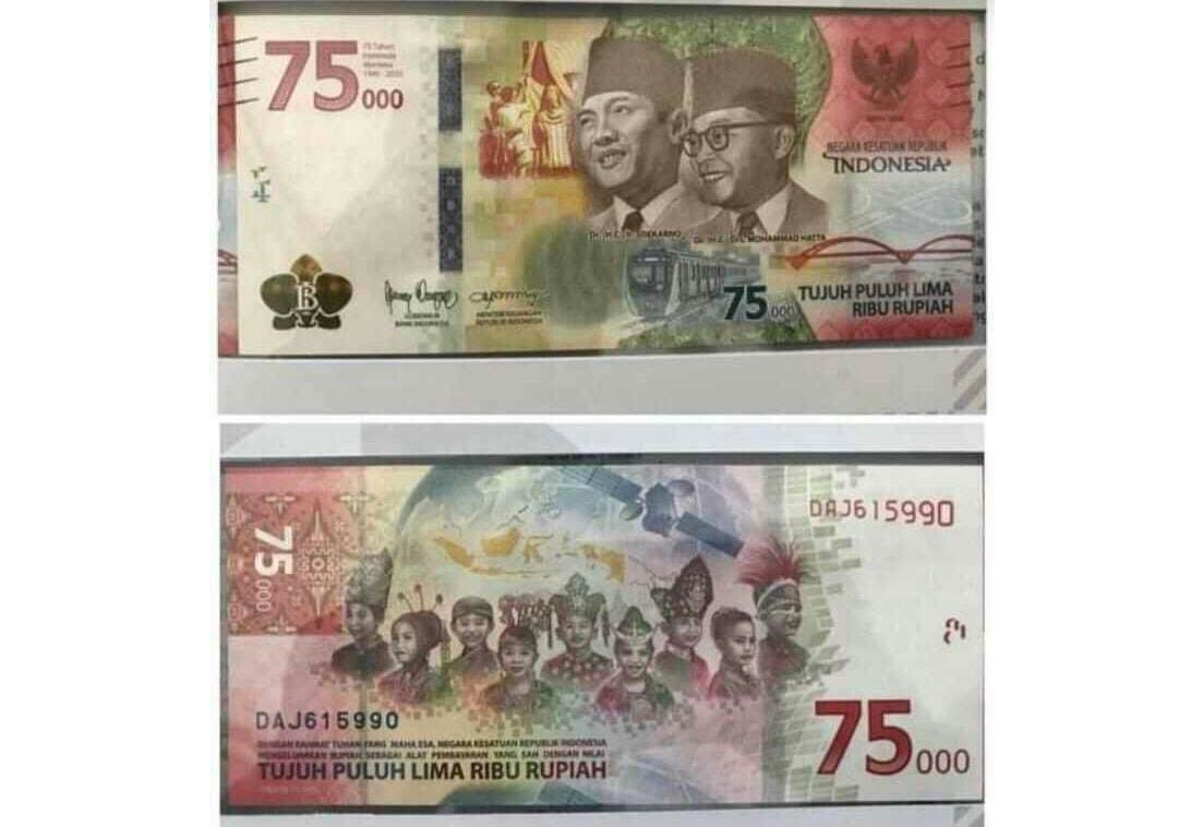 Inilah desain uang baru pecahan Rp 75 ribu yang sempat beredar di grup WA. foto: WA