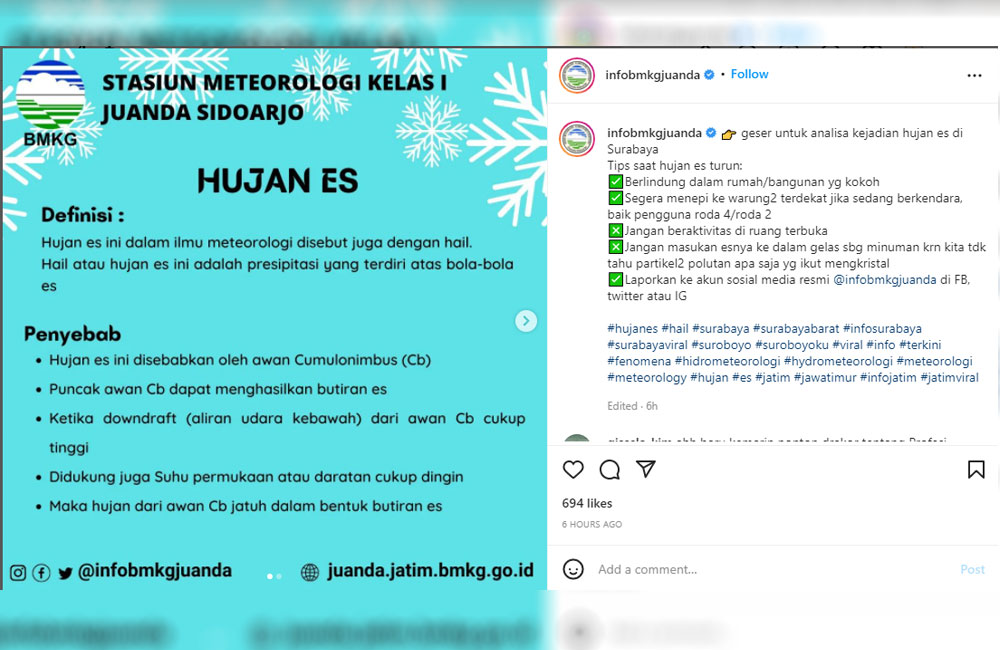 BMKG menerbitkan informasi terkait hal tersebut melalui laman media sosial resminya