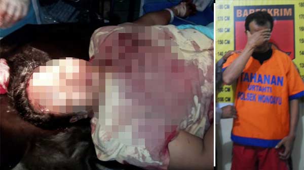 Korban Siti Mujayana mendapat perawatan di RSUD Sidoarjo. Dan Moh Solikan, pelaku. foto: catur andy/ BANGSAONLINE