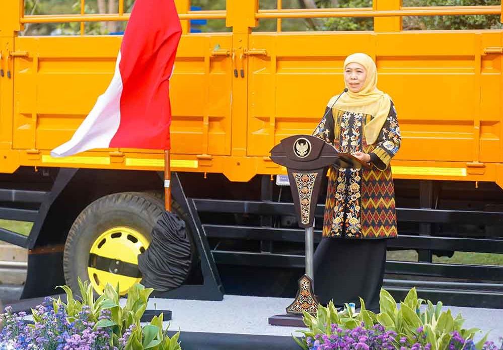 Gubernur Jatim, Khofifah Indar Parawansa saat menyampaikan sambutan. (Ist)