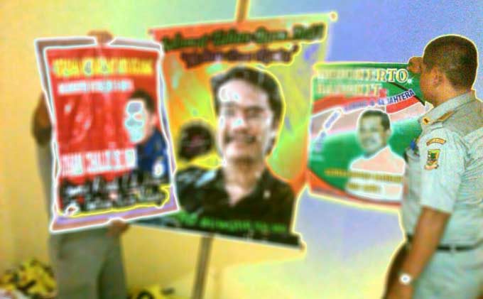 Banner-banner bodong marak yang ditertibkan Pol PP setiap jelang Pilkada.  foto: ist