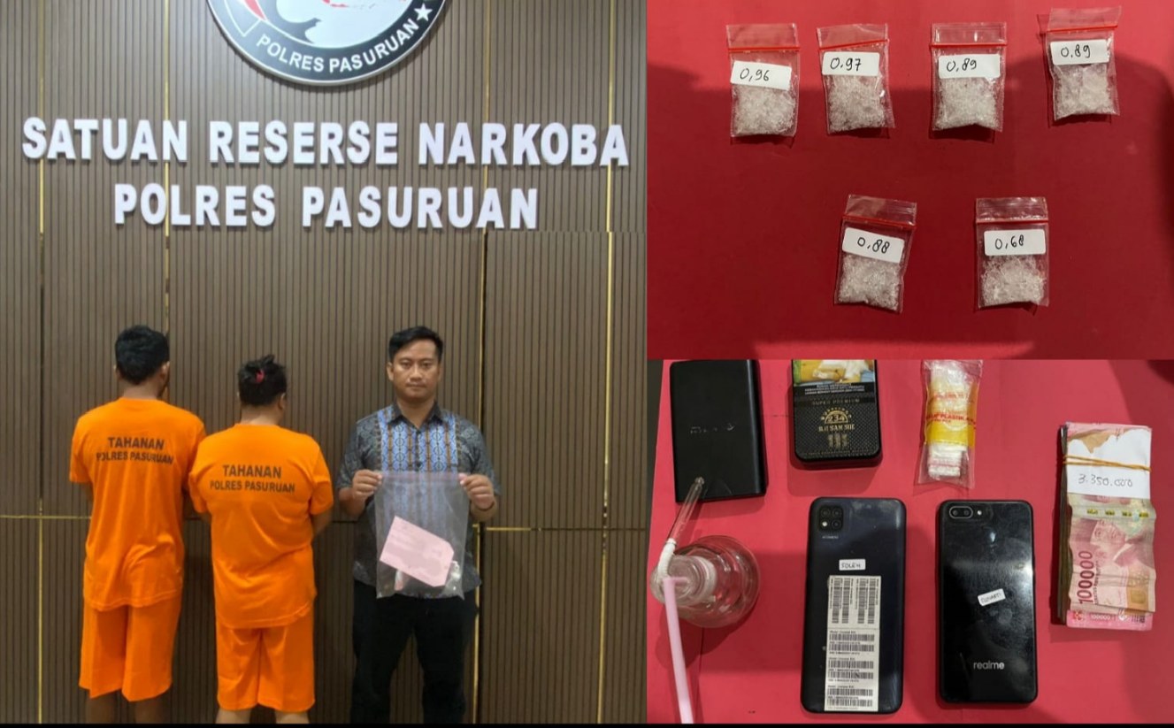 Kedua tersangka beserta barang bukti yang diamankan Polres Pasuruan