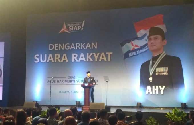 AHY saat memberikan pidato politik di Jakarta Convention Center (JCC). 