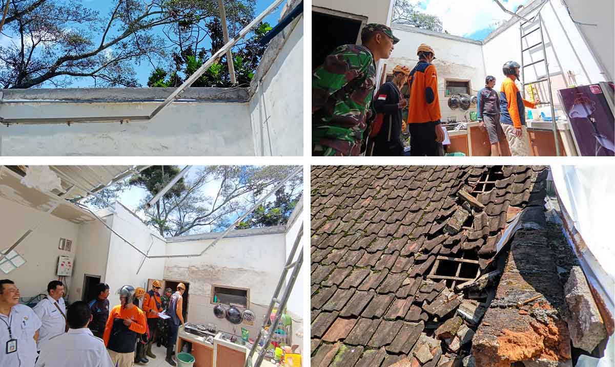 Kolase foto evakuasi rumah terdampak angin kencang di Kota Batu.