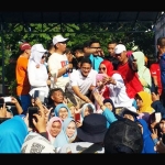 Cawapres Sandiaga Shalahuddin Uno (SSU) di parkir timur Gelora Delta Sidoarjo, Jumat (28/9).