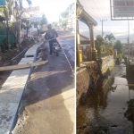 Dalam rangka normalisasi Kali Kebo, jembatan depan Kantor Kelurahan Sisir terpaksa dibongkar. Foto kiri, tampak pemasangan gorong-gorong di Jalan Semeru sisi Timur.