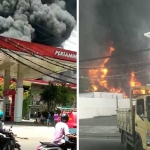 Kebakaran hebat terjadi dekat SPBU di kawasan Margolmulyo Surabaya, Rabu(31/3/20210). Foto: nanang fachrurozi/ bangasonline.com