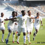 Pemain Ghana merayakan kemenangan atas swiss pada laga uji coba, kamis (17/11/2022).