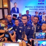 Bayu Airlangga, S.H. Calon Ketua DPD Partai Demokrat Jawa Timur saat memberi keterangan pers  usai Musda VI di Surabaya. foto: ist.