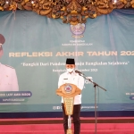 Bupati Bangkalan, R Abdul Latif Amin Imron, saat memberi sambutan dalam giat Refleksi Akhir Tahun 2021.