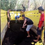 Satgas TMMD 106 Kodim 0818 Malang-Batu bersama warga bahu membahu menurunkan pasir untuk rehab RTLH.