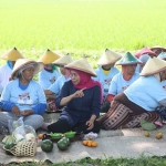 calon Gubernur Jawa Timur nomor urut 2, Khofifah Indar Parawansa, saat bersama petani di Ngawi.