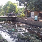 Kondisi sungai Pakistaji, Kecamatan Wonoasih, Kota Probolinggo yang dipenuhi sampah.