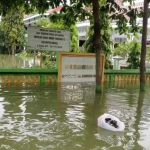 Tampak banjir menggenagi halaman hingga ruang kelas SDN Ngadirejo I, Rengel, Tuban.
