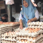 Irma Ika, salah satu pedagang telur ayam di Pasar Templek Kota Blitar.