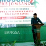 Ketua DPC PKB Jombang, Subaidi Mukhtar saat memberikan sambutan dalam pembukaan Musyawarah Cabang Partai Kebangkitan Bangsa Jombang, di Hotel Yusro, Sabtu (24/12). foto: ROMZA/ BANGSAONLINE